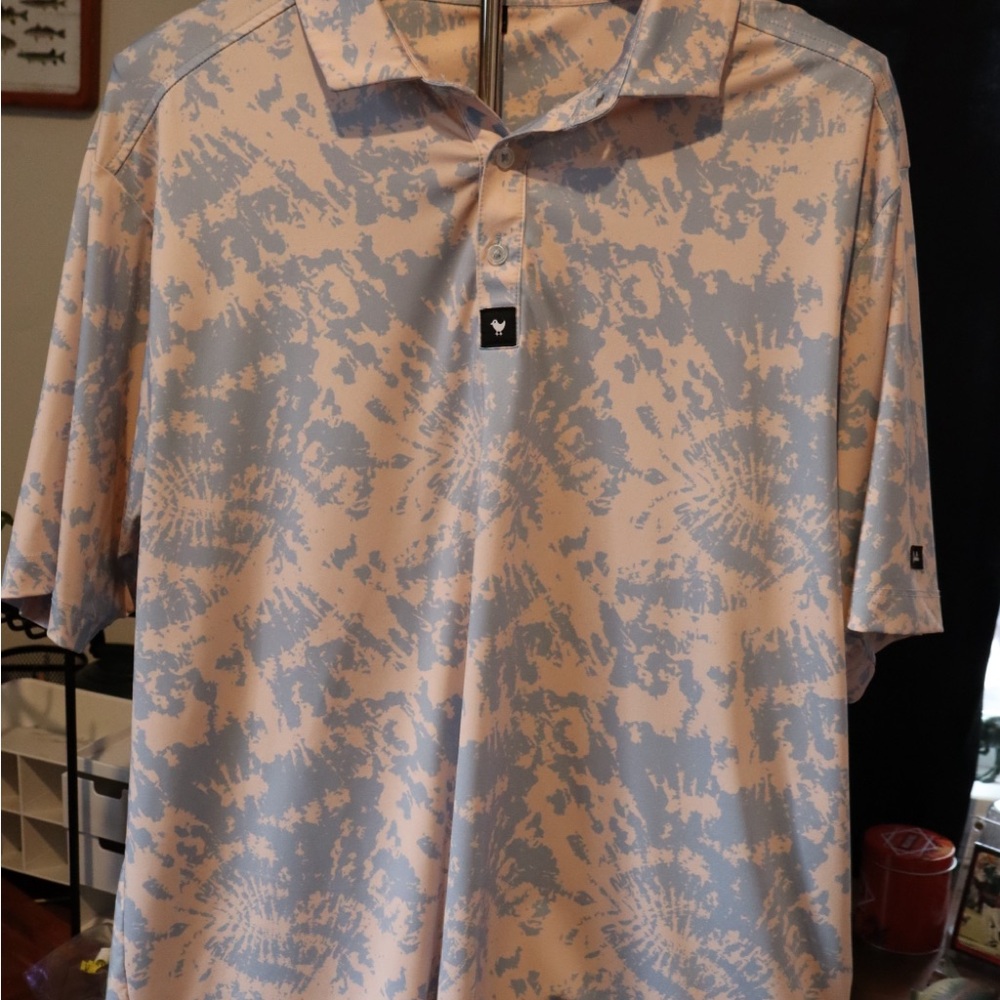 Bad Birdie Blue and Cream Tie-Dye Polo